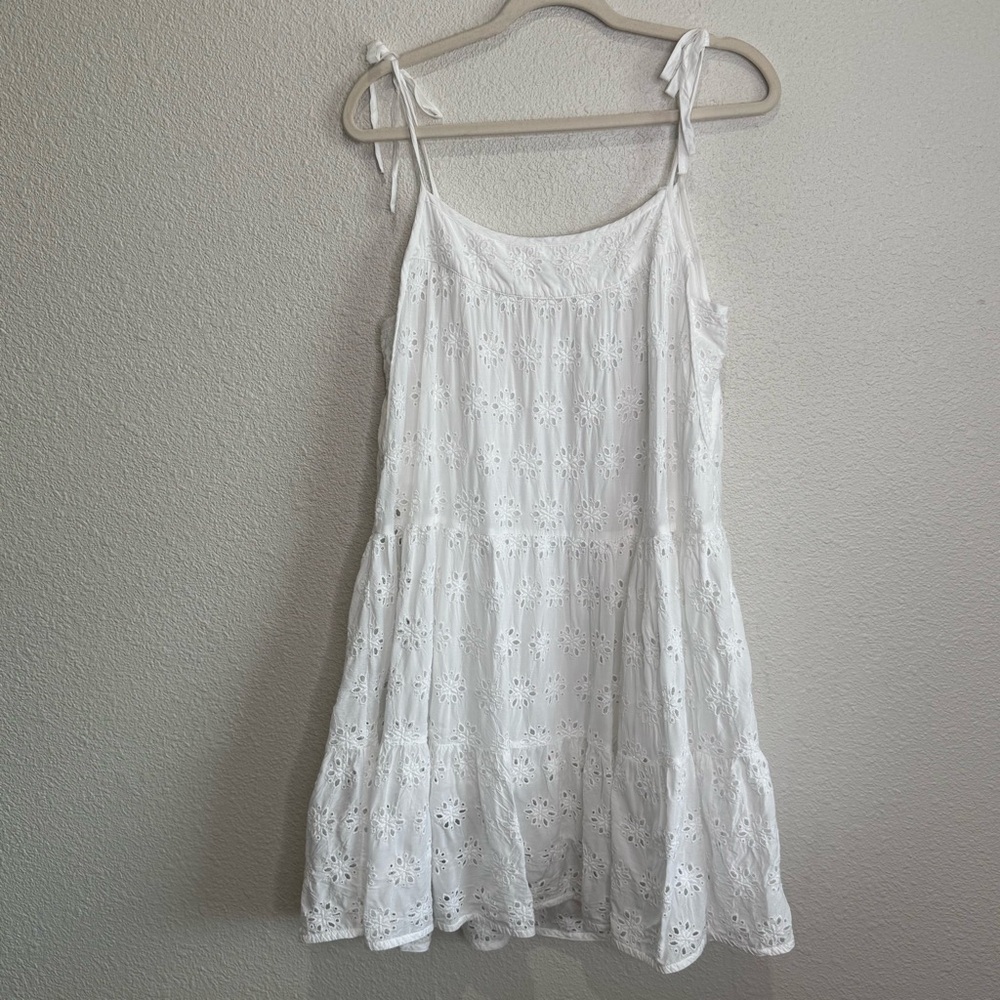 Lucky Brand Womens Large White Eyelet Cottagecore Flowy Dress Boho Coastal - Picture 1 of 10